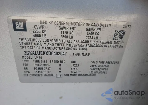 2013 GMC Terrain Slt-1 из США, поврежденный, VIN 2GKALUEKXD6402042